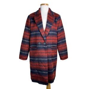 Rino & Pelle Maily Wool Blend Striped Oversized Coat Jacket Brown Black 40